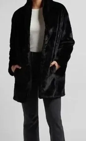 EXPRESS Black Faux Fur Coat Plush Mid Length Winter Jacket thumbnail 1