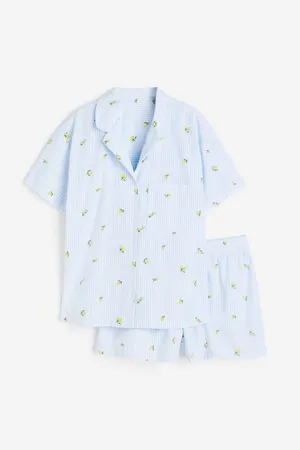 H&M Blue White Striped Shirt and Shorts Lemon Print Pattern Set thumbnail 3