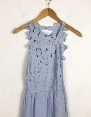 SAYLOR x Free People Melody Madi Maxi Dress Size XS Sky Blue Crochet Hi Low thumbnail 4
