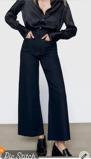 Zara Marine Straight Patch Pocket High Rise Jeans thumbnail 1