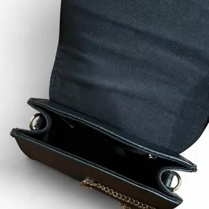 black leather crossbody bag with gold chain thumbnail 4