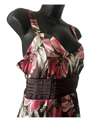 Studio Y brown Dress with Pink Floral Print bubble skirt, bottom Y2K vintage thumbnail 3