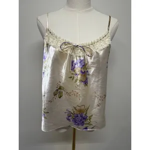 Secret Treasures Y2K Satin Floral Lace Cami Ivory Purple Bow Sleep Top Medium thumbnail 2