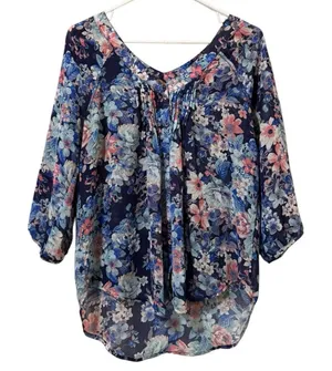 Lauren Conrad Women Size‎ Small Floral Blouse Button Down V Neck Pleated Light thumbnail 1