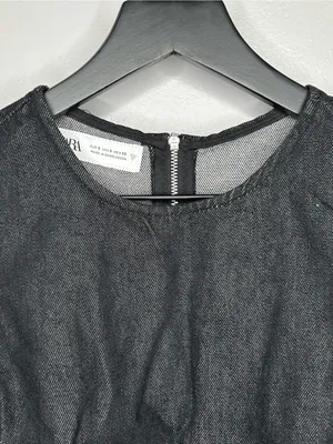 Zara Side Cut Out Black Denim Dress Size S NWT thumbnail 6