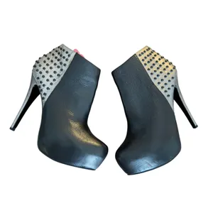 Bebe Black Leather Silver Snakeskin Studded‎ Platform Stiletto Ankle Boots 6B thumbnail 4