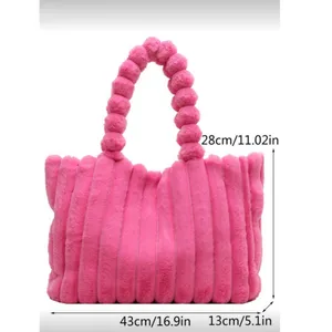 Plush pink ribbed tote bag thumbnail 2
