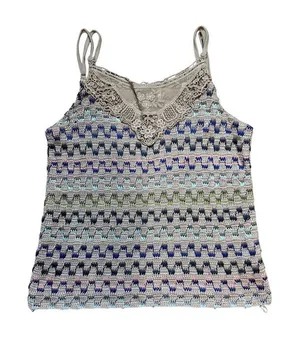 Free People Womens Multicolor‎ Chevron Stripe Pattern Crochet Knit Tank Top Sz L thumbnail 1