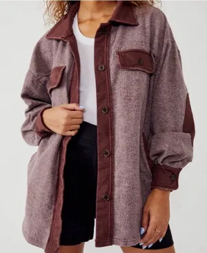 Free People Ruby Jacket in Maroon Reddish Brown Size Medium Elbow Patches thumbnail 1