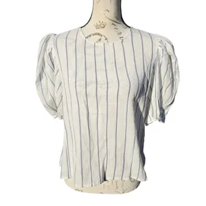 J. Crew NWT Women's Puff‎ Sleeve Top in Sheer Gauze White Striped Size XS thumbnail 2