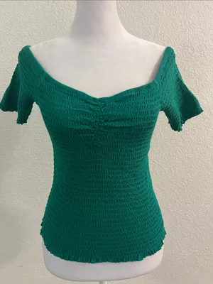 Abound Green Smocked Off-Shoulder Top thumbnail 1