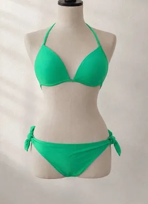 Calzedonia Cobey Green Triangle Bikini Set S Top M Bottom Tie Side thumbnail 1