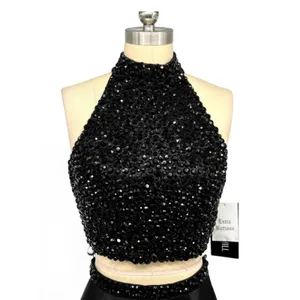 NWT Sherri Hill 11330 Black Two Piece Halter High Slit Prom Gown Dress Sz 4 $498 thumbnail 4
