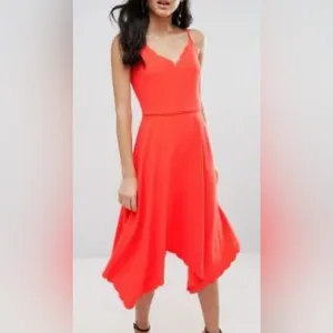 Ted Baker Autumn Wedding‎ Guest Asymmetric Hem Dress Coral Orange Sz 3 - US 8 thumbnail 4