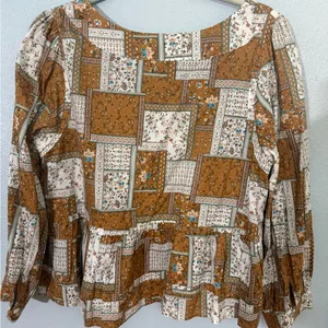 Millibon Mustard, Brown & White Patchwork Long Sleeve Top Size L thumbnail 6