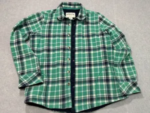 Orvis Flannel Fleece Lined Shirt Jacket Size Small Green Plaid thumbnail 1