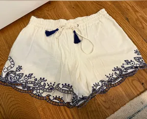 Ella Moss Womens 'Rica' Embroidered Drawstring Shorts White Small thumbnail 1