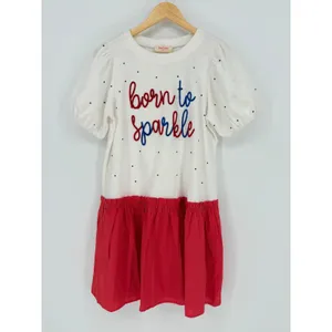 Peach Love Born To Sparkle Dress Womens Medium White Red Fourth‎ of July Festive thumbnail 3
