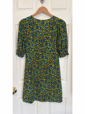 Rails Roma Mini Dress Abstract Garden Green Blue Size Small Printed Puff Sleeve thumbnail 2