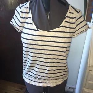 Lucky Brand striped blouse, banded knit hem thumbnail 1