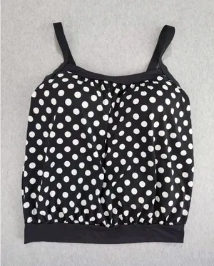 Lands End Wire Free Swim Top Size 12 D‎ Swimsuit Black w/ White Polka Dots thumbnail 1