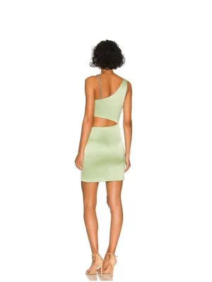 Alice + Olivia Karoline Cutout Mini Dress 6 Green Satin Cocktail Party Spring thumbnail 2