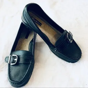 Thom McAn Black Leather Slip On Loafers Size 5.5 Professional Work Flats thumbnail 1