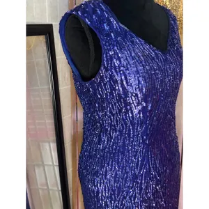 Vintage Blue Sequin‎ Cocktail dress V-Neck Keyhole Back Fringe Hem Sleeveless thumbnail 4