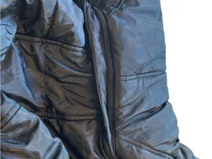 Noize Black Hooded Puffer Jacket Vegan Leather Trim Womens Medium Belt Missing thumbnail 13