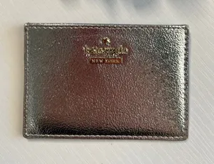Kate Spade‎ New York Metallic Silver Leather Card Holder Wallet Gold Logo Logo thumbnail 1