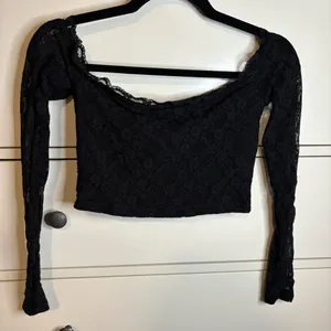 Princess Polly Black Lace Off-Shoulder Crop Top thumbnail 1