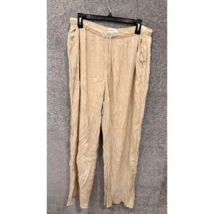 Abercrombie & Fitch Women Pants L Beige Wide Leg Crinkle Drawstring Waist thumbnail 6