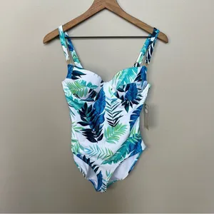 NWT Peyton and Parker One Piece Swimsuit White Blue Tropical Floral Size Small thumbnail 10