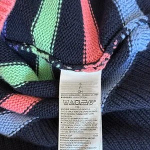 Gap Womens Navy Multi Color Striped Cotton Crewneck Knit Sweater Side Slit Small thumbnail 6