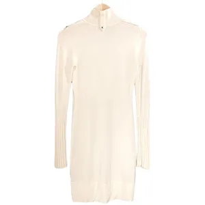 Karen Millen Wool Blend Sweater Dress Size 2 Cream Knit Bodycon Mock Neck Mini thumbnail 3