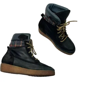 coolway Black Leather Plaid trim Lace Up Ankle Boots US 7 thumbnail 1