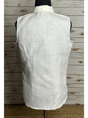 edward white sleeveless 100% Irish linen ruffled front button-up blouse Small thumbnail 6