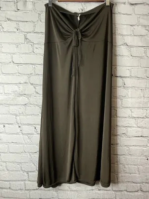 Free people dark green olive Drawstring Waist Maxi Skirt slinky ruched medium thumbnail 6
