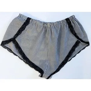 Black & White Pinstripe Lace Trim Sleep Shorts thumbnail 2