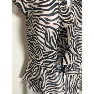 Victorias Secret Zebra Print Ruffle Front Blouse Vintage 2000s‎ Tan Black M thumbnail 3