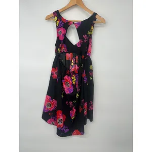 Roxy Floral Mini Dress Women S Black High Low Keyhole Y2K Whimsigoth Tropical thumbnail 4