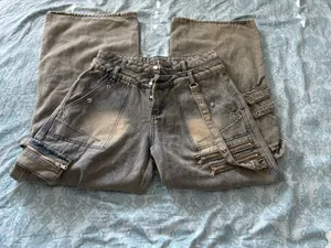 Washed Denim Cargo Pants Gray Size M thumbnail 1