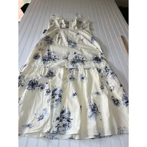 Express Womens Floral Tiered Midi Party Date Dress Cream Navy Blue Size L NWT thumbnail 10