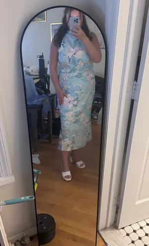 Pretty Garden High Neck Asymmetrical Satin Dress thumbnail 2
