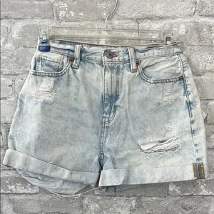 American Eagle Outfitters Blue Jean Mom Shorts High-Waisted Distressed thumbnail 1