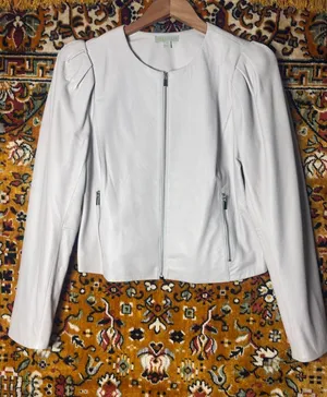 RYEGRASS Genuine Leather Cropped Jacket Puff Shoulder sz M Nimbus Cloud thumbnail 1