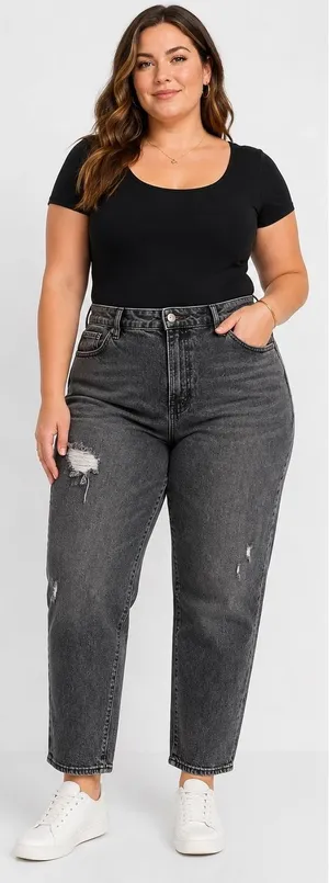Old Navy Curvy OG Straight Jeans Women’s 10 Black Gray Distressed High Rise thumbnail 1
