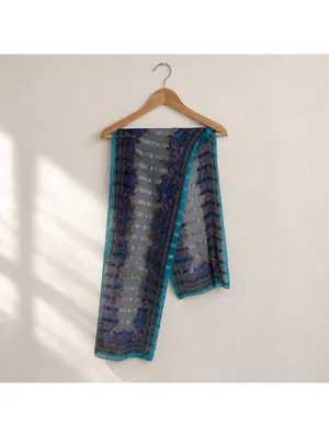 Teal Blue Purple Paisley Sheer Silky Lightweight Scarf Wrap thumbnail 2