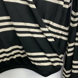 Chaser Womens M Black White Striped Wrap Top Deep‎ V Neck Bell Sleeve Y2K Boho thumbnail 5