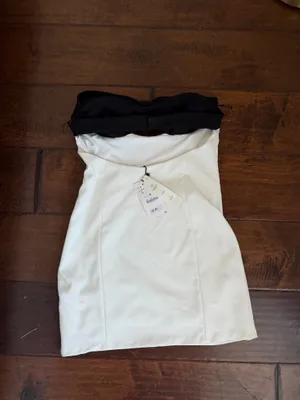 Zara Strapless Dress with Black Bow on White thumbnail 3